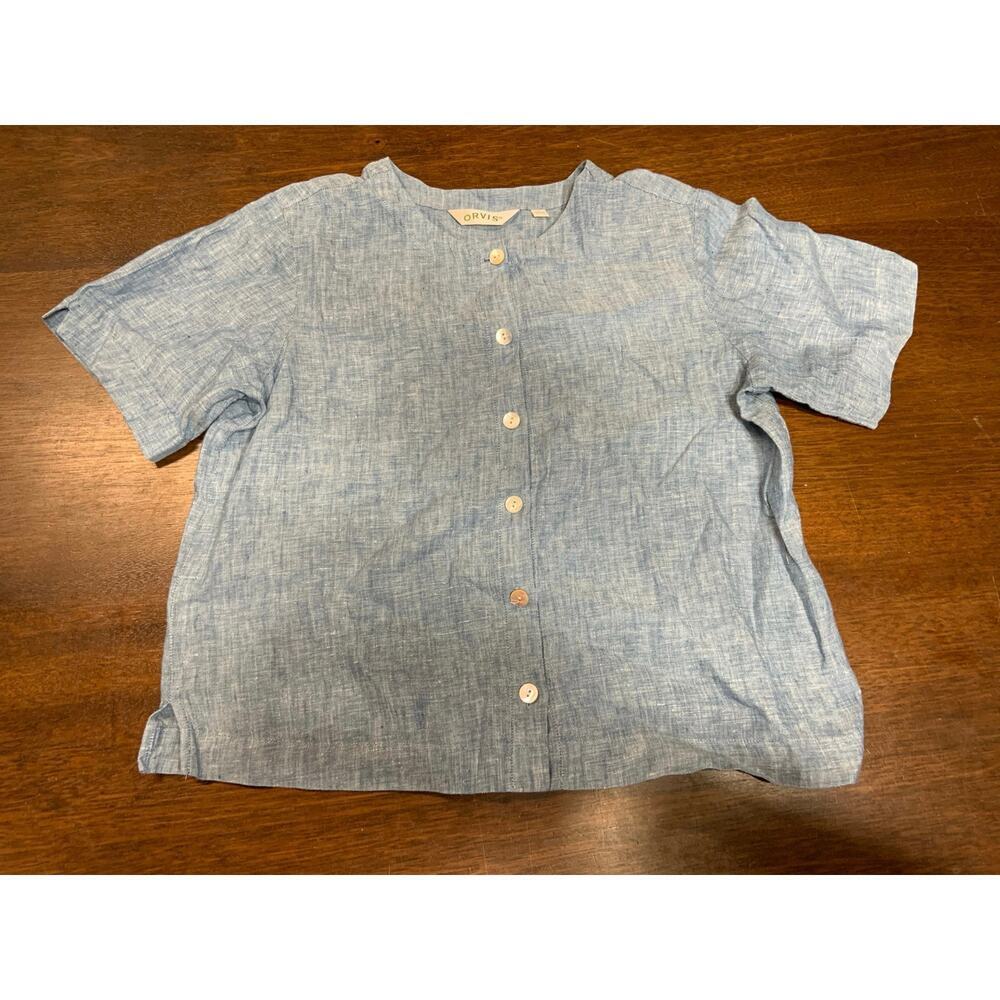 Orvis 100% Linen Lagenlook Cottage Core Women Small Top Boxy Oversized Light